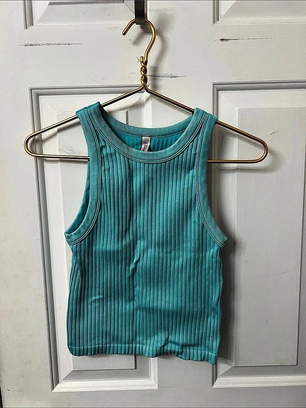 Zenana Ribbed Seamless Crop Tank Top Blue Size Small/Medium